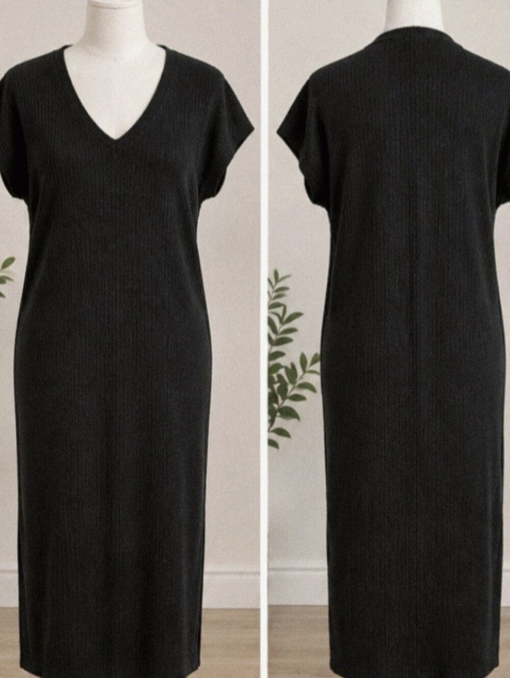 Old Navy Large Black Ribbed V-Neck Midi Sweater Dress - Picture 3 of 7